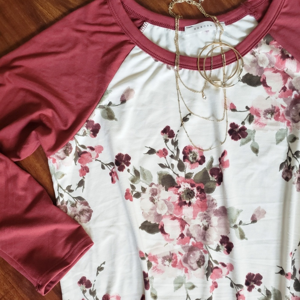 Floral Rust Raglan Baseball Tunic Fall Top
